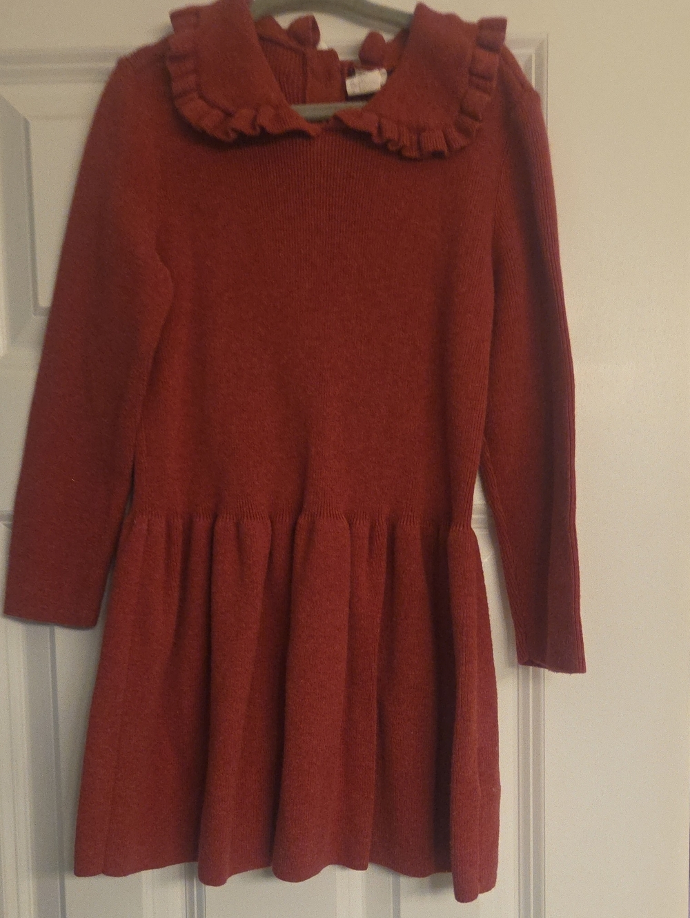 H&M Girls' Rust Red Knit Dress with Ruffle Collar
